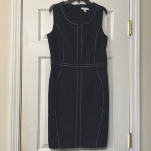 New York & Company Lined Faux Denim Dress with White Stitching Detail
